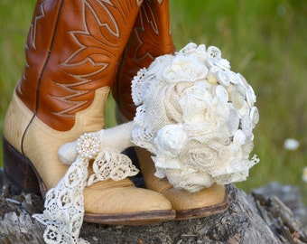 Made To Order - Example Only Listing | Rustic Country Wedding Bouquet |Burlap and Lace Bouquet |Country Wedding | Button Bouquet
