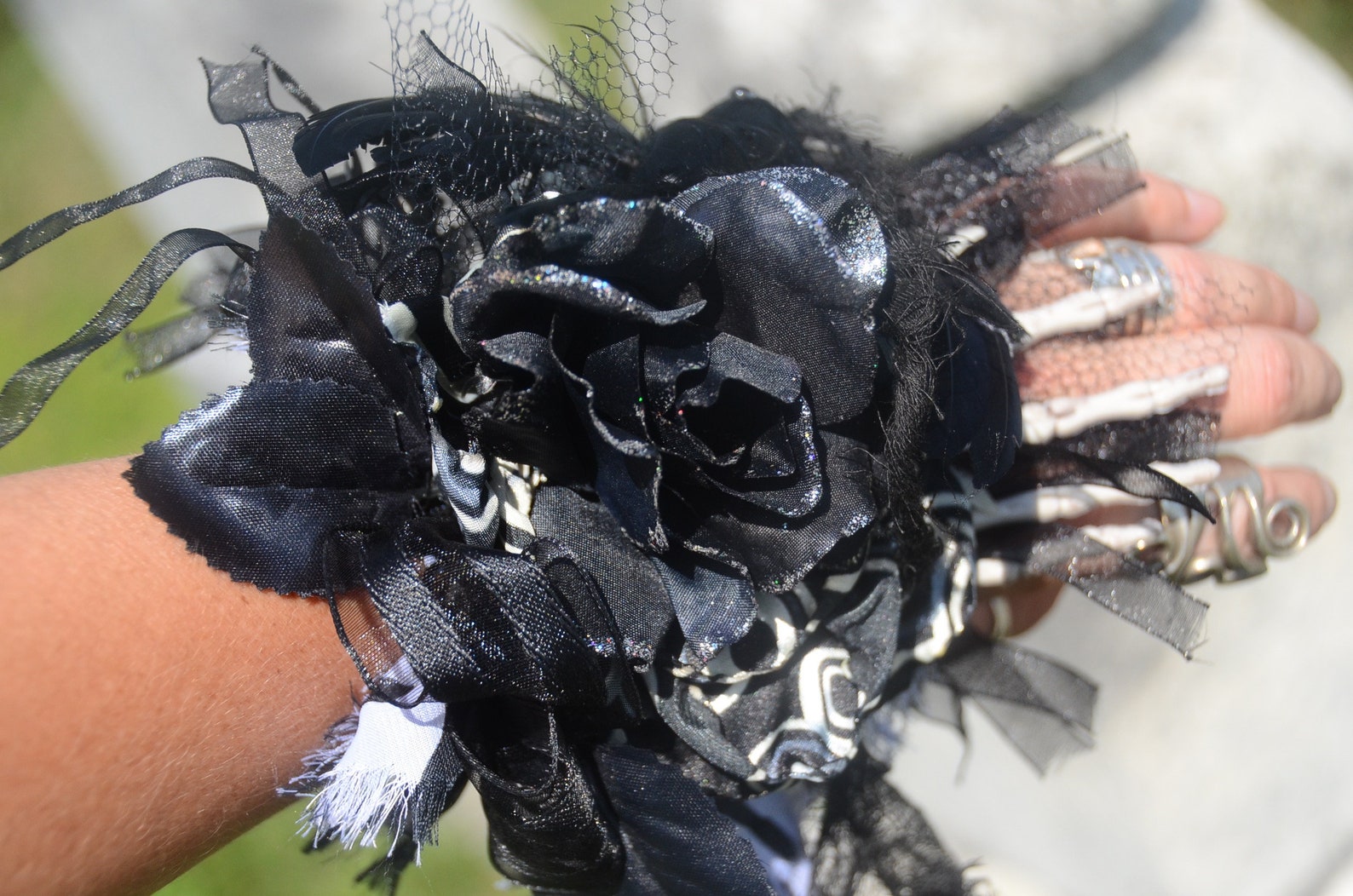 Halloween WRIST CORSAGE Black and White Wristlet Skeleton Etsy
