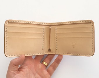 Cartera plegable de cuero estilo japonés con seis bolsillos - veggie tan