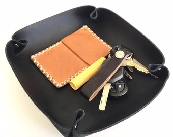 Leather Valet Tray Catchall - Black