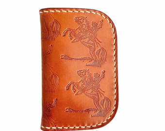 Ready to ship! Cowboy stamp Brown Wickett & Craig waxed harness leather snap mid wallet
