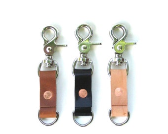 Large Leather Key Fob - copper rivet - polished nickel hardware