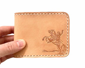 Six Pocket Leather Japanese Style Bifold Wallet - cowboy stamp