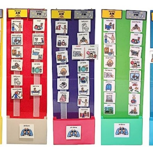 1 Plastic or Laminate 60 to 125 Picture Cards -Day and Evening Charts Autism Visual Schedule- Great for Home, School Subject, Outing & Chore