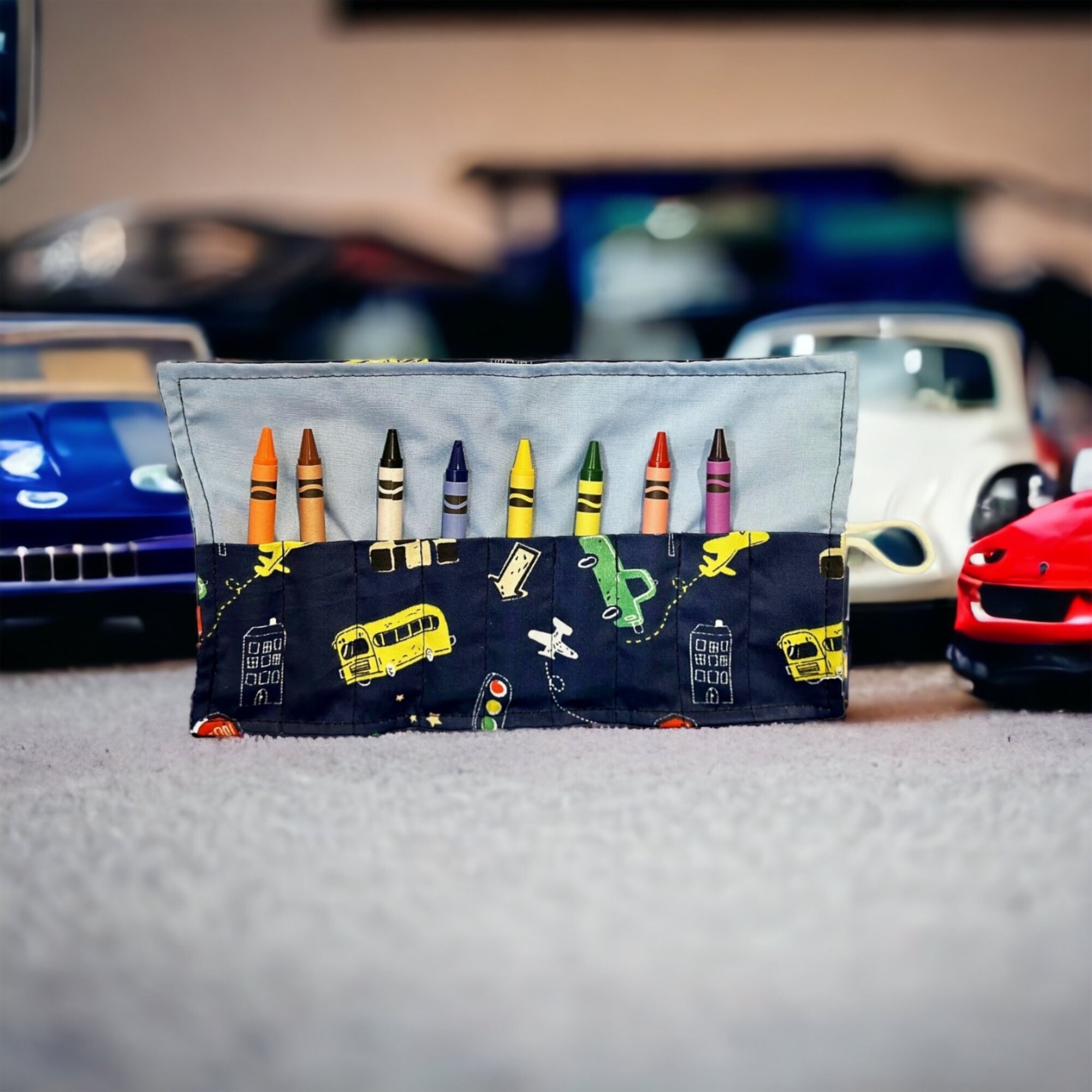 Vehicles Cars Crayon Holder Color Montessori -Keeps Kids Organized & Entertained while waiting @ restaurant, traveling, airplane, etc