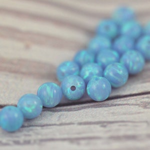 4MM BLUE OPAL BEADS / Round Opal Beads / Opal Gemstone Loose Lab Gems / October Birth Beads / Birth Stone Beads / 10 pcs image 1