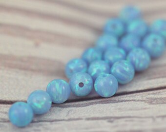 4MM BLUE OPAL BEADS / Round Opal Beads / Opal Gemstone Loose Lab Gems / October Birth Beads / Birth Stone Beads / 10 pcs