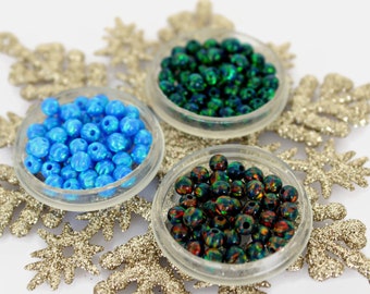 4mm Mix Black Blue Green Opal Beads / Loose Round Gemstone Full Drilled Hole Spacer Beads / 12 pcs