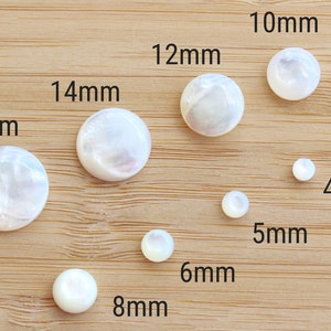 16mm White Mother of Pearl Cabochons / Natural MOP Shell / Round Gemstone Loose Cabs / 2 or 6 pcs