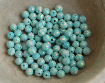 4MM Opal Beads / Round Mint Green Loose Lab Gemstone Spacer / Full Drilled Hole / 10 pcs