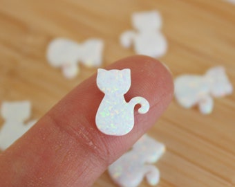 Cat Opal Beads / Little Kitty White Opal Pendant / Cat Bead Charm / Lab Gemstone Beads / 1 pcs