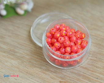 Orange Opal Beads / Loose Round 4MM Beads / Opal Ball Coral Opal / Full Drilled Beads / 20 PCS