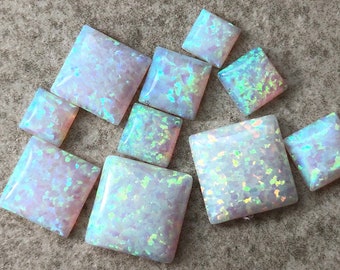 8MM Square White Opal Cabochons / Large Loose Cabochon / Flat Back Gemstone Cabs / 4 pcs or 10 pcs