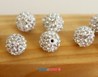 Cuentas Shamballa con orificios perforados a la mitad de 6 mm, cuentas de diamantes de imitación, cuentas de bolas plateadas, cuentas de pavé de cristal, bolas de discoteca sueltas Shambala, 10 unidades
