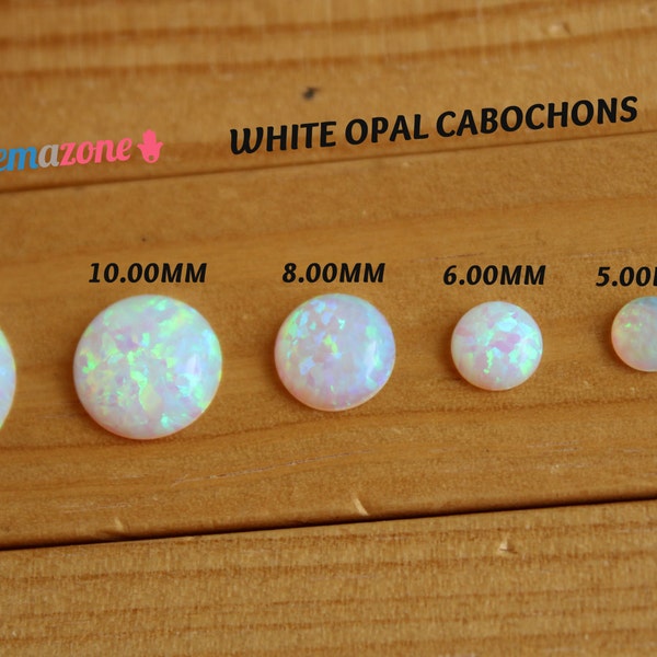 8MM White Opal Cabochons / Round Loose Flat Back Lab Gemstone Cabs / Jewelry Making for Bridal Jewelry BULK Lot