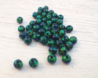 3MM opal beads / dark green opal bead / round loose seed bead / full drilled hole / lab opal beads / 20 pcs, October birthstone