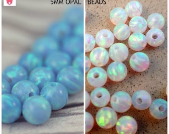 Mix and Match! 5MM opal beads / Round Loose Full Hole beads / Mix Blue White opal beads / Gemstone Findings / 10 pcs / Jewelry Making