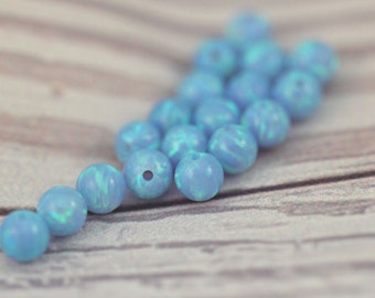 5MM Blue Opal Beads / HALF Drilled Hole / Round Loose Lab Opal Beads / 9 pcs