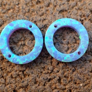 14MM Round Circle Connector Spacer Links Opal Pendant Bead / Light Blue Lab Opal / 2 front holes / 2 pcs