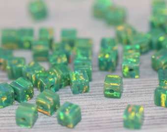 4mm Cube Opal Beads / Square Green Opal Beads / loose opal beads / 4X4mm Gemstone Bead / Craft Beads / 10 PCS
