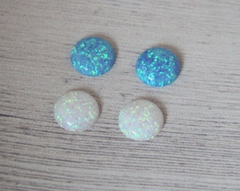 4MM Opal cabochons / Blue White synthetic opal / Round Flat Back Gemstone Cabochons / jewelry making October birthstone 50pcs or 100pcs LOT