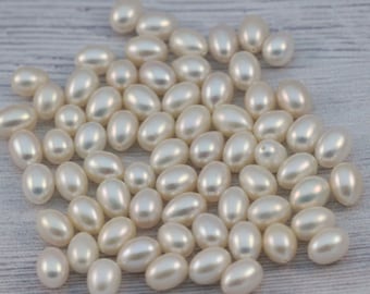8-8.5mm Tear drop oval white natural freshwater pearl half drilled beads / bridesmaid jewelry / 10 pcs
