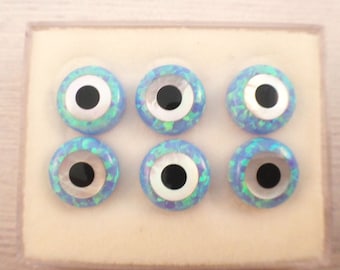 Round evil eye protection Pendant / Loose blue opal white mother of peal Bead / middle side hole 1 pcs