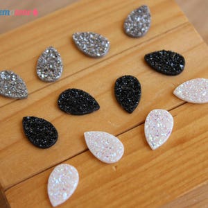 13X8MM Druzy Cabochon / Natural Druzy Quartz / Pear Druzy / Faux Druzy / Silver Black White Druzy Drusy / Loose Gemstone Jewelry Making 2 Pc image 2