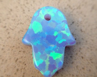 Hamsa (Hand) pendant, Kabbalah jewelry, 10X8 mm, light blue opal, upper front hole, 1 pcs