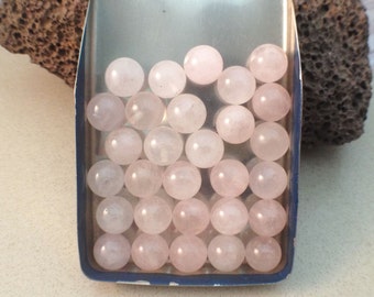 8mm Natural Rose Quartz half drilled hole bead, round smooth semi precious bead, big size hole, light pink beads - 10 pcs