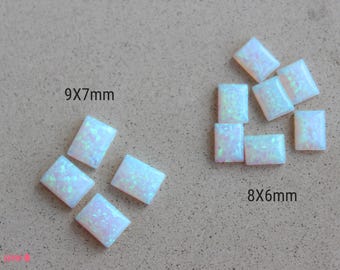 Cabochons d'opale rectangles 8 x 6 mm / Cabochons blancs / Accessoires pour fabrication de bijoux / 6 pcs