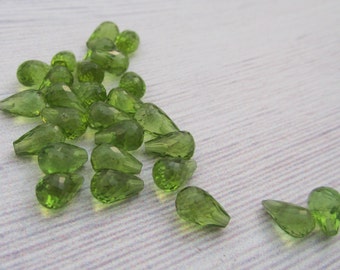 8X5MM Natural Peridot faceted tear drop half drilled hole, loose green Chartreuse pear semi precious gemstone, August birthstone / 2 pcs