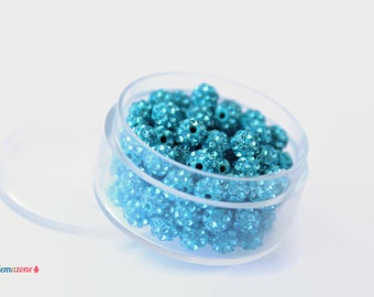 4mm Shamballa Beads / Blue Rhinestone Half Drilled Hole Beads / Ball Crystal Pave Beads / Disco Balls Loose Shambala  10PC