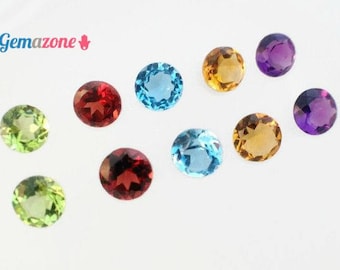 6MM Faceted Natural Gemstone Mixed Lot / Round Loose Semi Precious Stones / Garnet Citrine Blue Topaz Amethyst Peridot / 5 Pairs