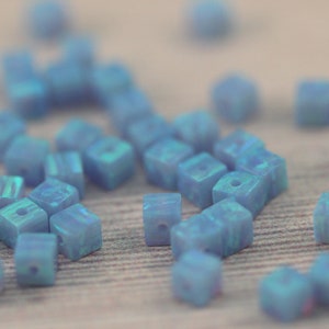 4MM Cube Opal Beads / Square Blue Lab Opal Beads / Loose Gemstone Beads / 5 or 10 pcs