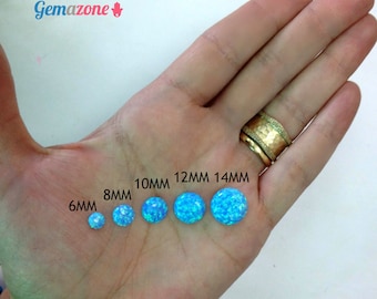 12mm Opal Cabochons / Round Cabochons / Fire Blue Opal / Gemstone Cabochons / Jewelry Making / Bridal Jewelry Supplies / A Pair for Earrings