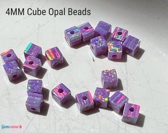 Cuentas de ópalo en forma de cubo de 4 mm, cuentas de ópalo violeta con orificio central perforado, pequeñas cuentas espaciadoras cuadradas sueltas, cuentas de piedras preciosas, fabricación de joyas, 10 unidades