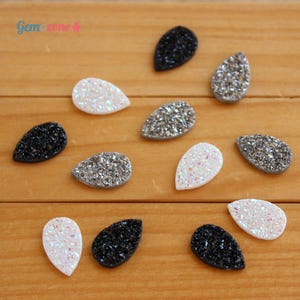 13X8MM Druzy Cabochon / Natural Druzy Quartz / Pear Druzy / Faux Druzy / Silver Black White Druzy Drusy / Loose Gemstone Jewelry Making 2 Pc image 4