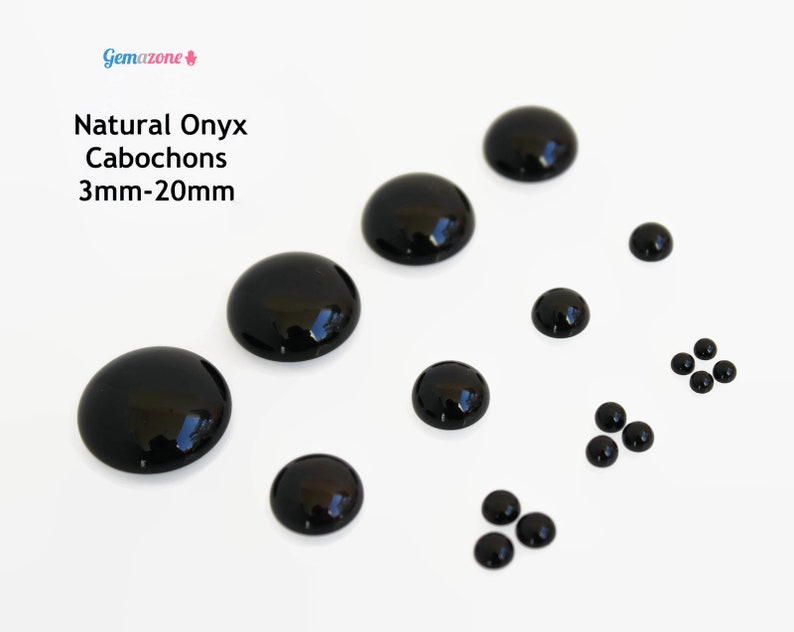 12mm Black Onyx Cabochons / Natural Onyx Flat Back Cabs / Loose Round Gemstone Cabochon / Jewelry Making / 10 or 30 pcs image 2