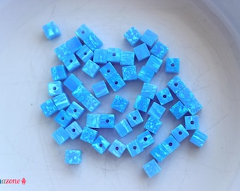 4MM Cube Opal Beads / Square Blue Lab Opal Beads / Loose Gemstone Beads / 5 or 10 pcs