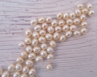 5-5.5mm Teardrop Beads / Oval White Natural Freshwater Pearl Loose Half Drilled Beads / Bridesmaid Jewelry Making / Choose the Quantity