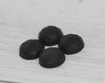 14MM Matte  Black Onyx / Onyx Cabochons / Natural Onyx / Rose Cut / Natural Gemstone / Loose Onyx Gemstone / Flat Back Onyx / 4 pcs