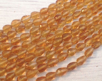 Tiny natural Citrine Tear drop beads / faceted briolette beads / length hole top to bottom / semi precious gemstone beads / 5X4mm / 1 strand