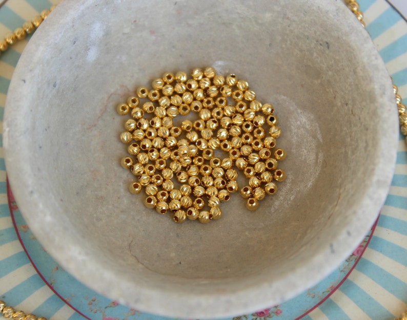 2.50mm Gold Diamond Cut Beads / Tiny Gold Beads / Spacer Beads Etsy