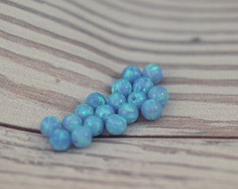 3MM tiny Opal round loose bead, full drilled hole, light blue opal seed bead, 30 pcs, October birthstone