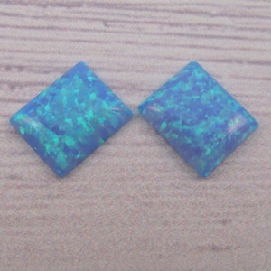 Opal Rectangle cabochon, light blue opal, lab created opal, opal supply, jewelry supplies, size: 12X10mm, 2 pcs image 2
