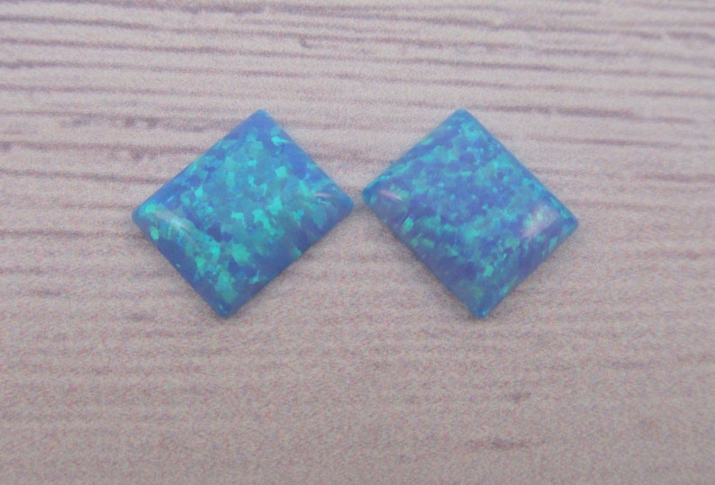 Opal Rectangle cabochon, light blue opal, lab created opal, opal supply, jewelry supplies, size: 12X10mm, 2 pcs image 2