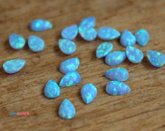 6X4mm Pear Blue Lab Opal Cabochon / Gemstone Flat Back Cabochons / 18 pcs