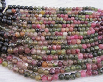 Watermelon Tourmaline, multi color Tourmaline, smooth round beads, full hole, natural Tourmaline, High quality, size 5.00mm, 1 strand