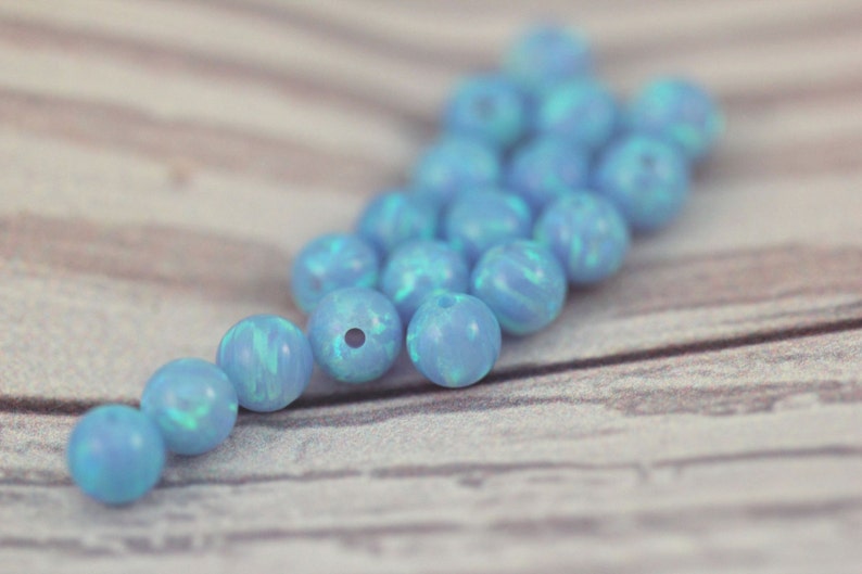 4MM BLUE OPAL BEADS / Round Opal Beads / Opal Gemstone Loose Lab Gems / October Birth Beads / Birth Stone Beads / 10 pcs image 1